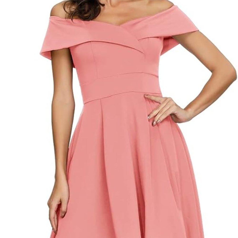 JASAMBAC Women's Off Shoulder High Low A Line Wedding Guest Party Cocktail Dress